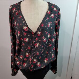 NWT Torrid Women's Black Floral Print Bodysuit Size 0/L/12